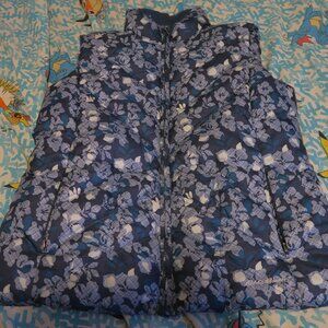 Eddie Bauer Premium Goose Down Full Zip Floral Puffer Vest Size Large Packable